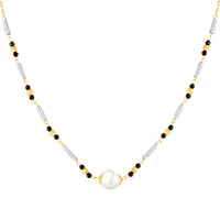 Mahi Black Beads & Artificial Pearl Mangalsutra Necklace with Matching Drop Earrings (Gold & Silver Tone) (NL1103876G)