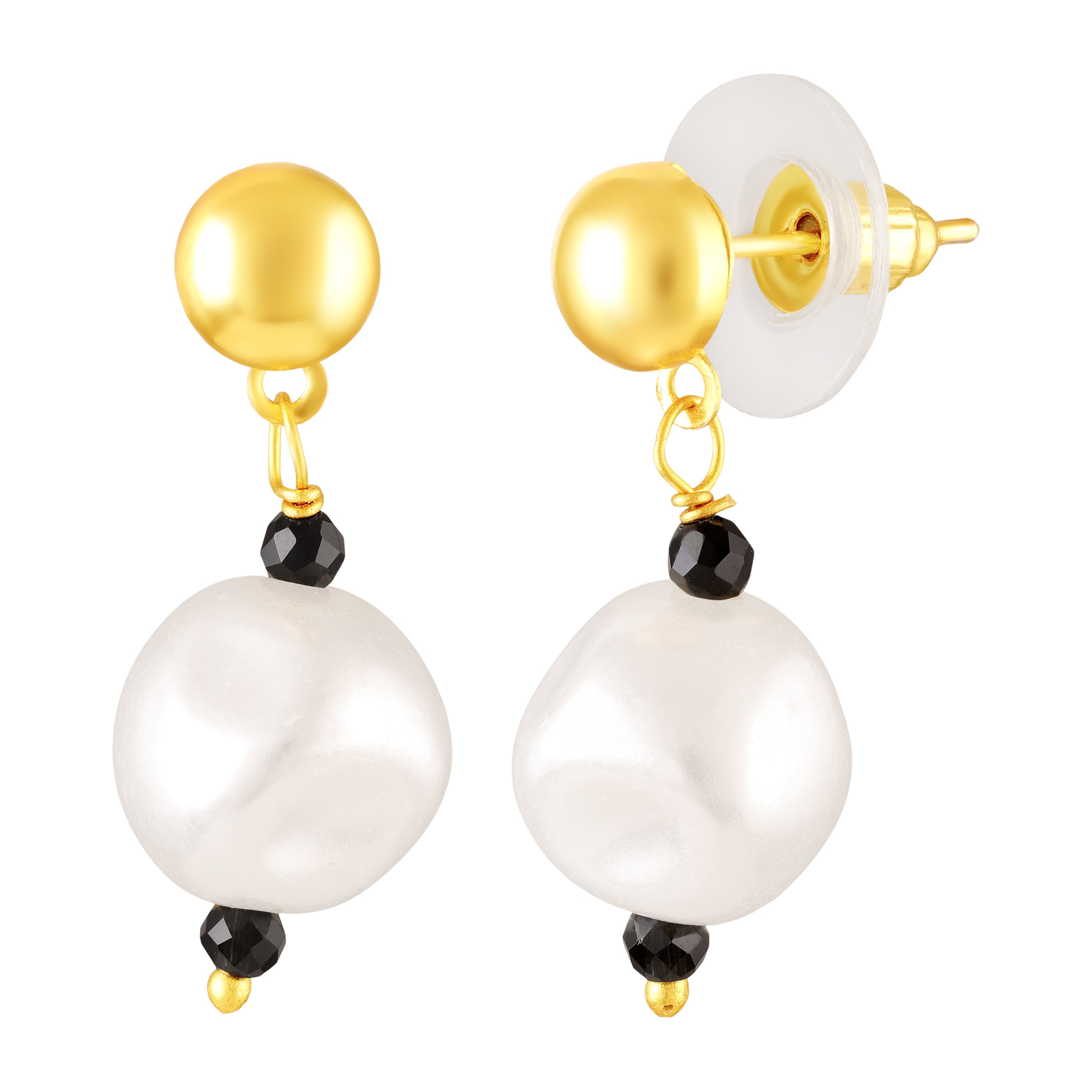 Mahi Black Beads & Artificial Pearl Mangalsutra Necklace with Matching Drop Earrings (Gold & Silver Tone) (NL1103876G)