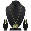 Mahi Gold-Plated Meena Enamel & Crystals Peacock-Themed & Om Necklace Pendant with Dangle Drop Earrings for Women (NL1108124G)
