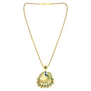 Mahi Gold-Plated Meena Enamel & Crystals Peacock-Themed & Om Necklace Pendant with Dangle Drop Earrings for Women (NL1108124G)