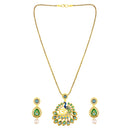 Mahi Gold-Plated Meena Enamel & Crystals Peacock-Themed & Om Necklace Pendant with Dangle Drop Earrings for Women (NL1108124G)