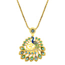 Mahi Gold-Plated Meena Enamel & Crystals Peacock-Themed & Om Necklace Pendant with Dangle Drop Earrings for Women (NL1108124G)
