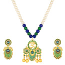 Mahi Peacock-Shaped Om Artificial Pearl Beaded Necklace Set for Women | Enamel & Crystals with Pearl Drop Earrings (NL1108126G)