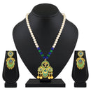 Mahi Peacock-Shaped Om Artificial Pearl Beaded Necklace Set for Women | Enamel & Crystals with Pearl Drop Earrings (NL1108126G)