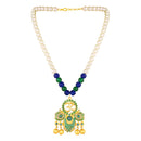 Mahi Peacock-Shaped Om Artificial Pearl Beaded Necklace Set for Women | Enamel & Crystals with Pearl Drop Earrings (NL1108126G)