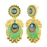 Mahi Peacock-Shaped Om Artificial Pearl Beaded Necklace Set for Women | Enamel & Crystals with Pearl Drop Earrings (NL1108126G)