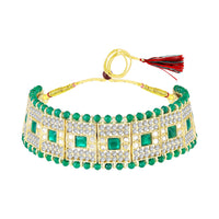 Mahi Ethnic Wedding & Festive Wear Green Kundan & Mirror Stone Bridal Choker Jewellery Set with Earrings & Maang Tikka Necklace Set for Women (NL1108127GGre)