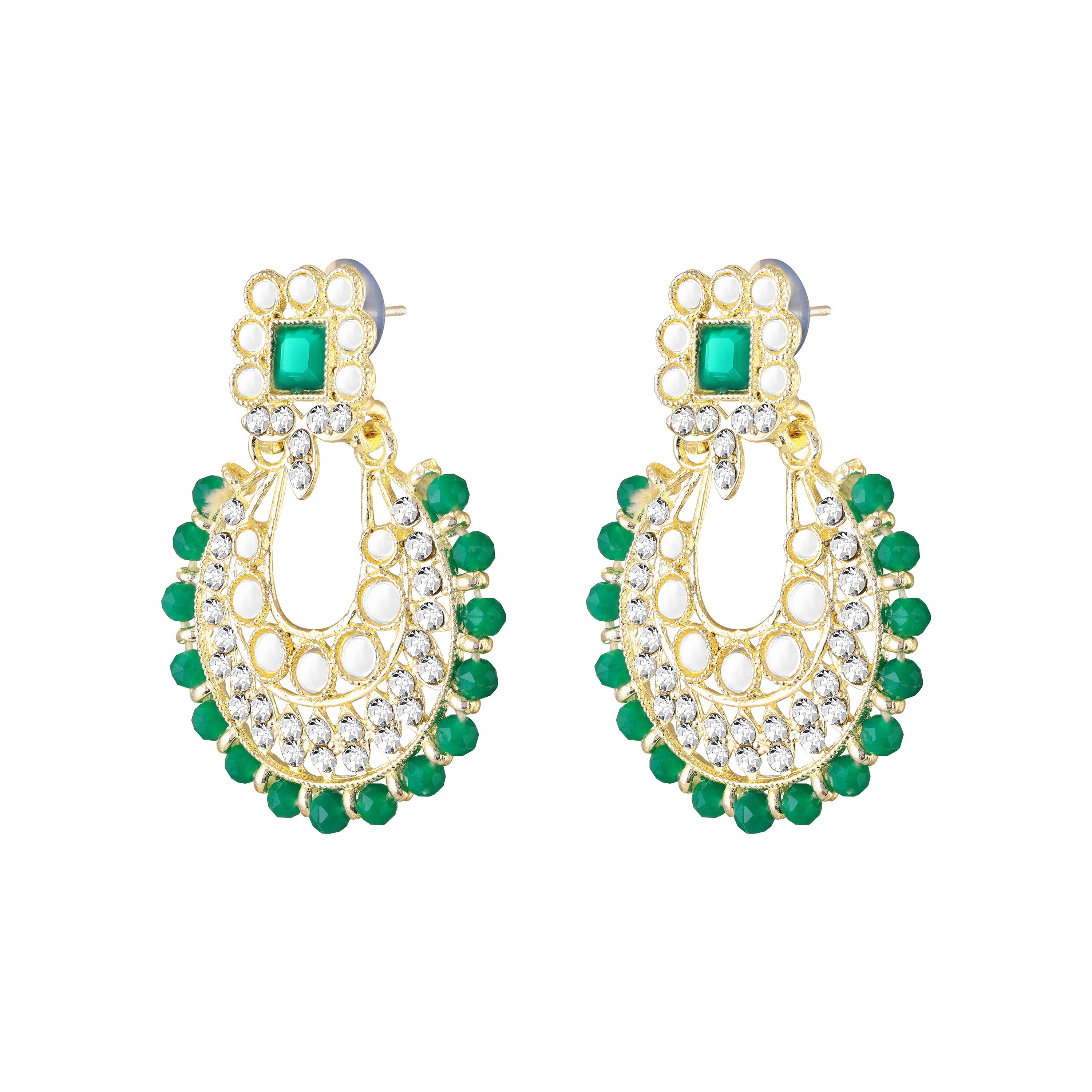 Mahi Ethnic Wedding & Festive Wear Green Kundan & Mirror Stone Bridal Choker Jewellery Set with Earrings & Maang Tikka Necklace Set for Women (NL1108127GGre)