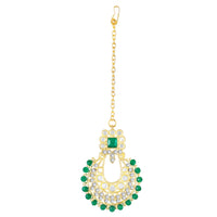 Mahi Ethnic Wedding & Festive Wear Green Kundan & Mirror Stone Bridal Choker Jewellery Set with Earrings & Maang Tikka Necklace Set for Women (NL1108127GGre)