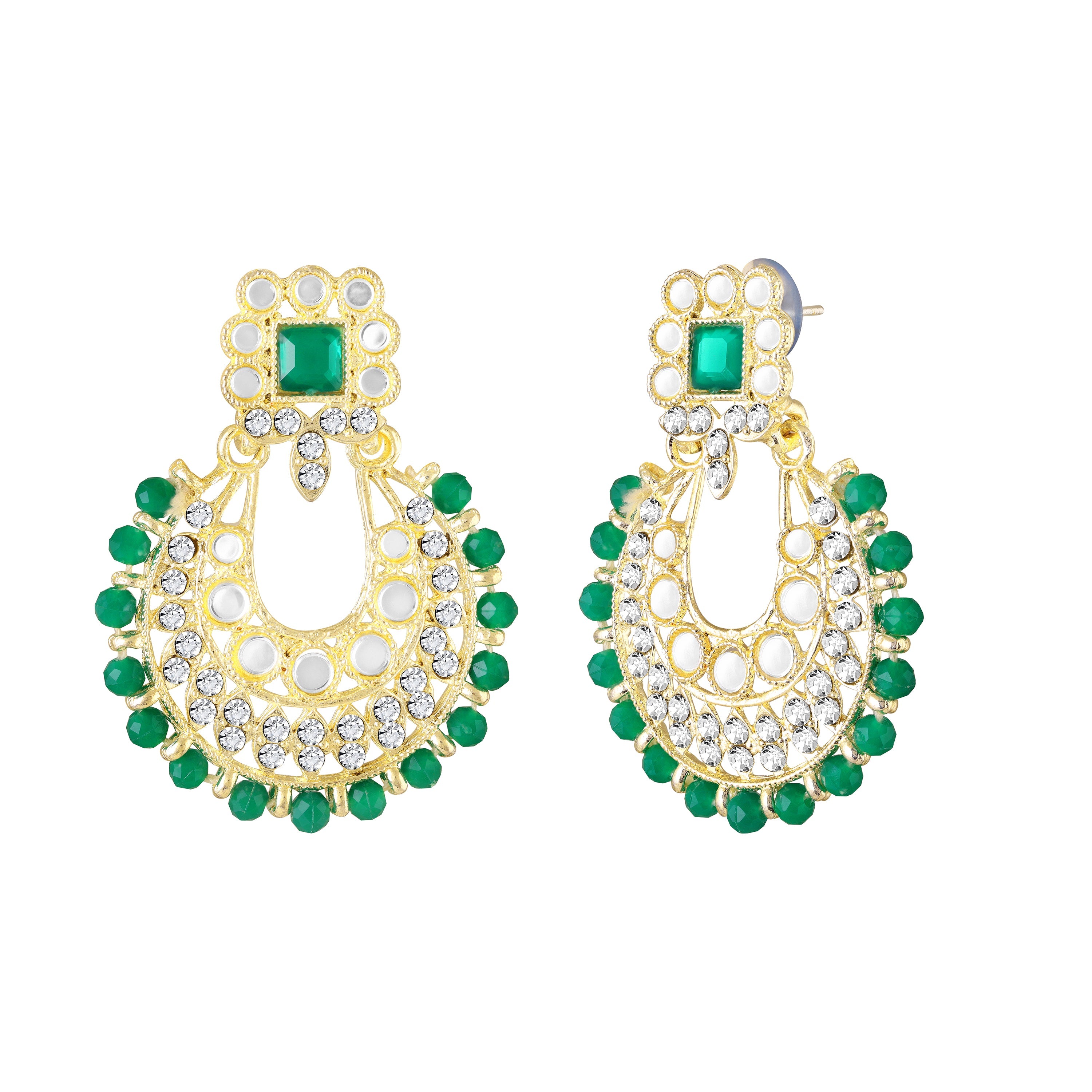 Mahi Ethnic Wedding & Festive Wear Green Kundan & Mirror Stone Bridal Choker Jewellery Set with Earrings & Maang Tikka Necklace Set for Women (NL1108127GGre)