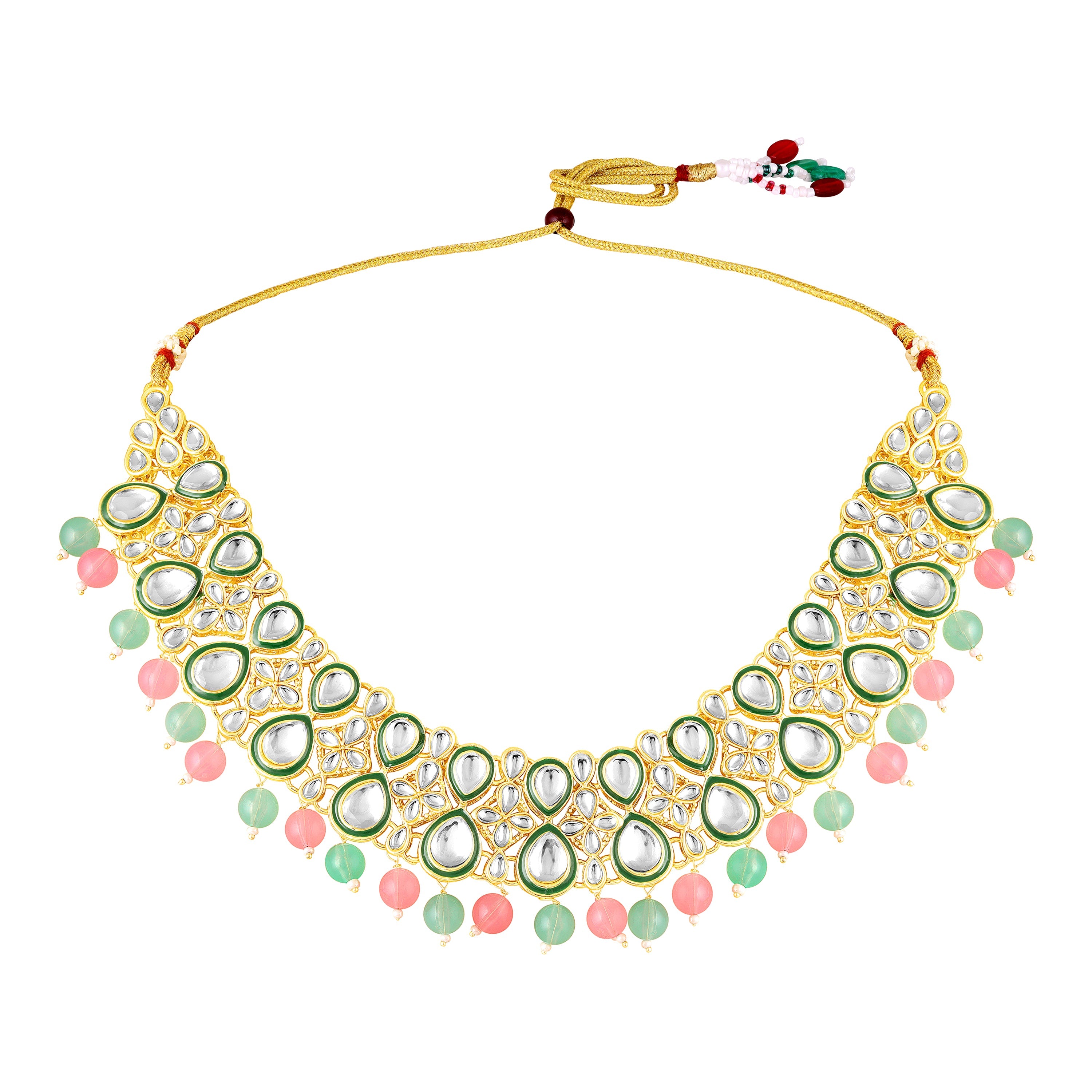 Mahi Ethnic Wedding & Festive Wear Colurful Kundan & Glass Beads Bridal Choker Jewellery Set with Earrings & Maang Tikka Necklace Set for Women (NL1108129GMul)