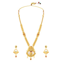 Mahi Traditional Gold-Plated Kundan Temple Jewellery Necklace Set with Ganpati Bappa Pendant & Matching Earrings for Women (NL1108130G)