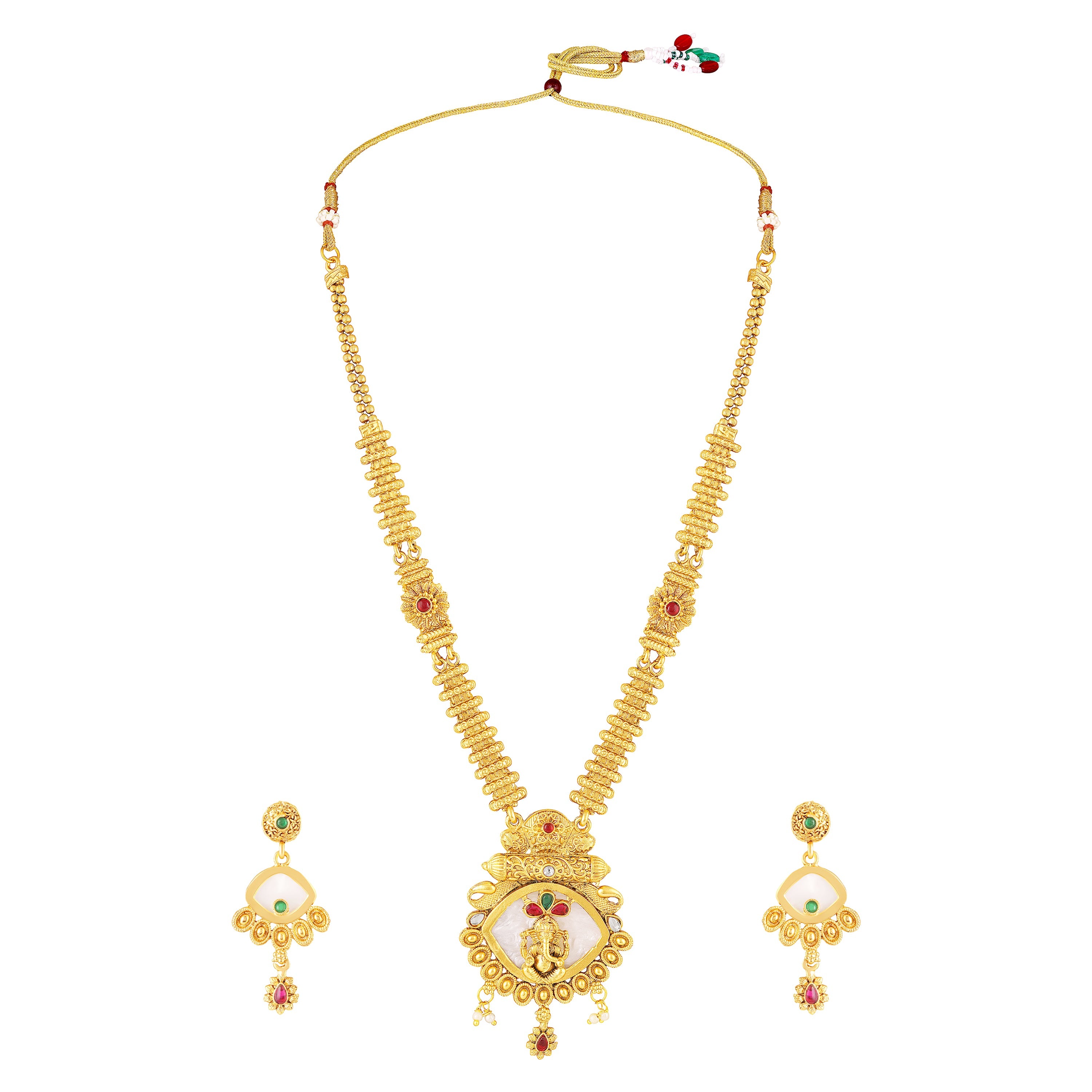 Mahi Traditional Gold-Plated Kundan Temple Jewellery Necklace Set with Ganpati Bappa Pendant & Matching Earrings for Women (NL1108130G)