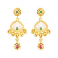 Mahi Traditional Gold-Plated Kundan Temple Jewellery Necklace Set with Ganpati Bappa Pendant & Matching Earrings for Women (NL1108130G)