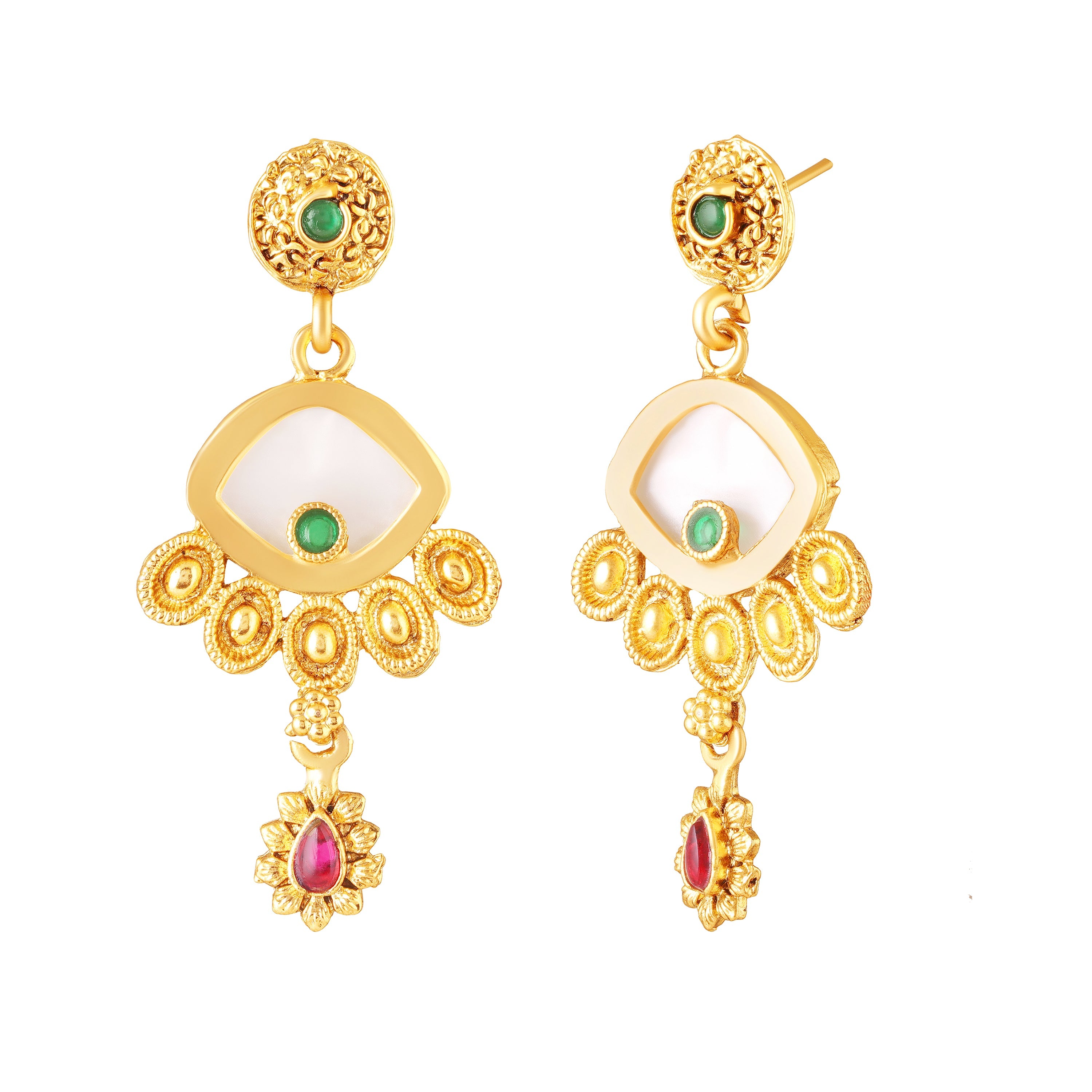 Mahi Traditional Gold-Plated Kundan Temple Jewellery Necklace Set with Ganpati Bappa Pendant & Matching Earrings for Women (NL1108130G)