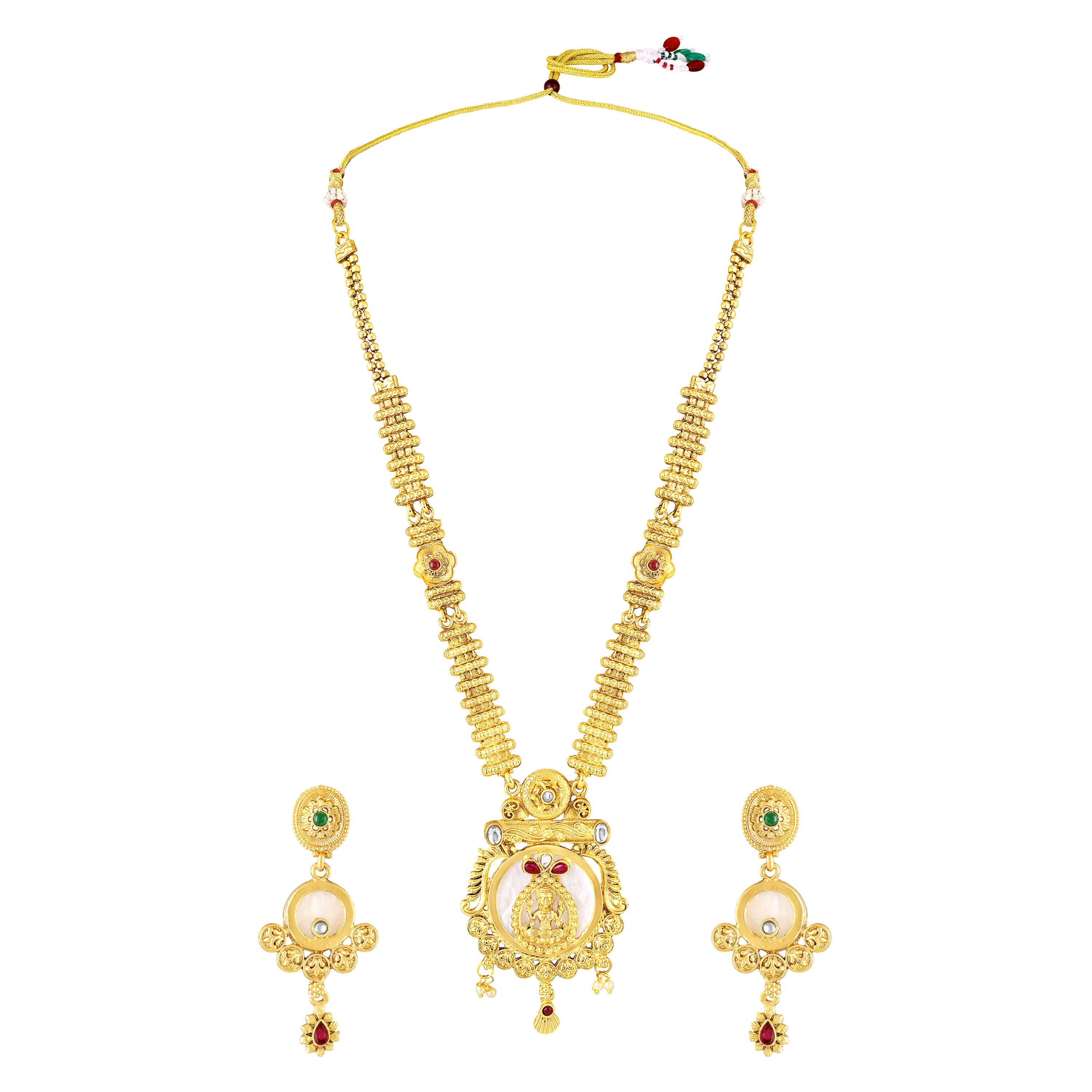 Mahi Traditional Gold-Plated Kundan Temple Jewellery Necklace Set with Goddess Lakshmi Pendant & Matching Earrings for Women (NL1108131G)