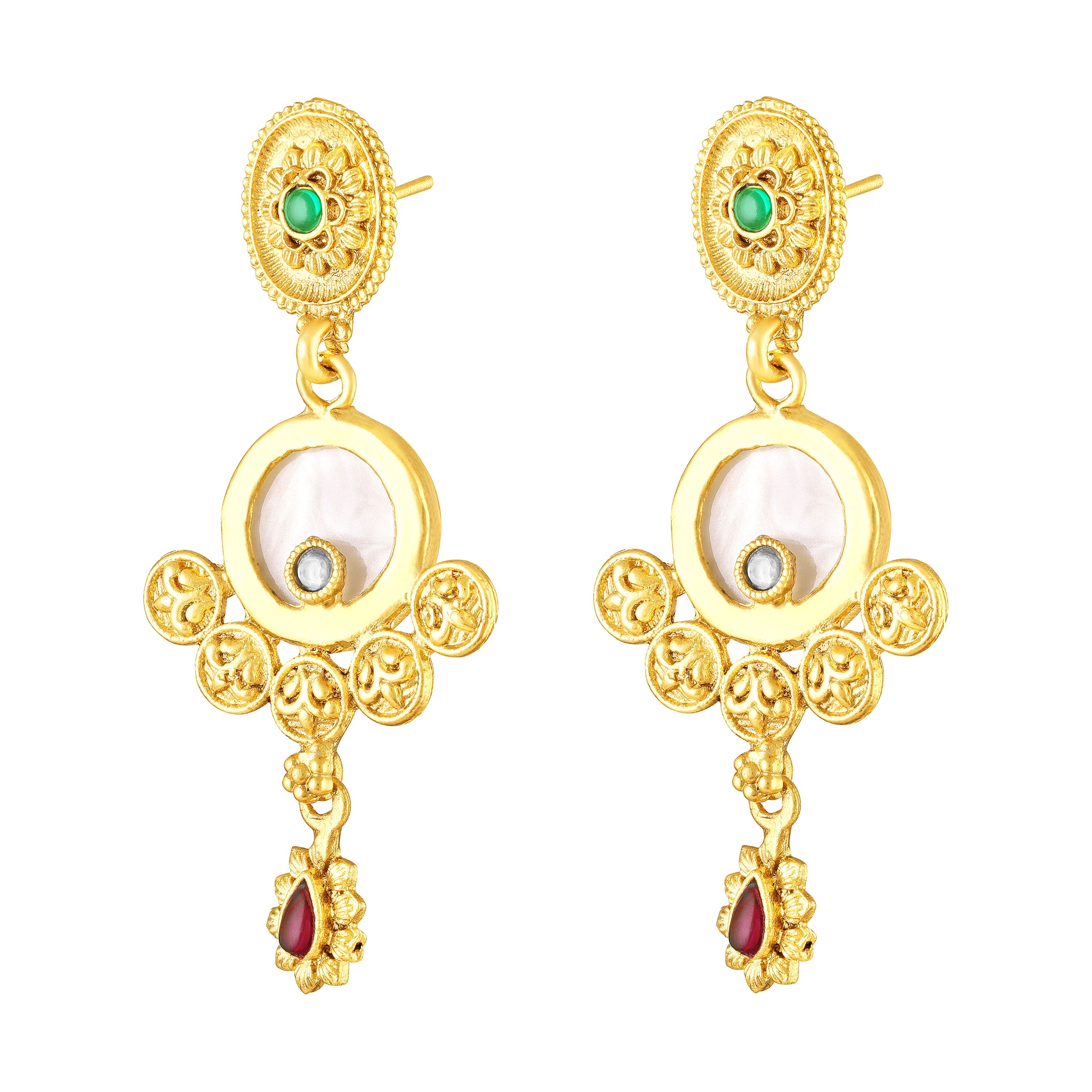 Mahi Traditional Gold-Plated Kundan Temple Jewellery Necklace Set with Goddess Lakshmi Pendant & Matching Earrings for Women (NL1108131G)