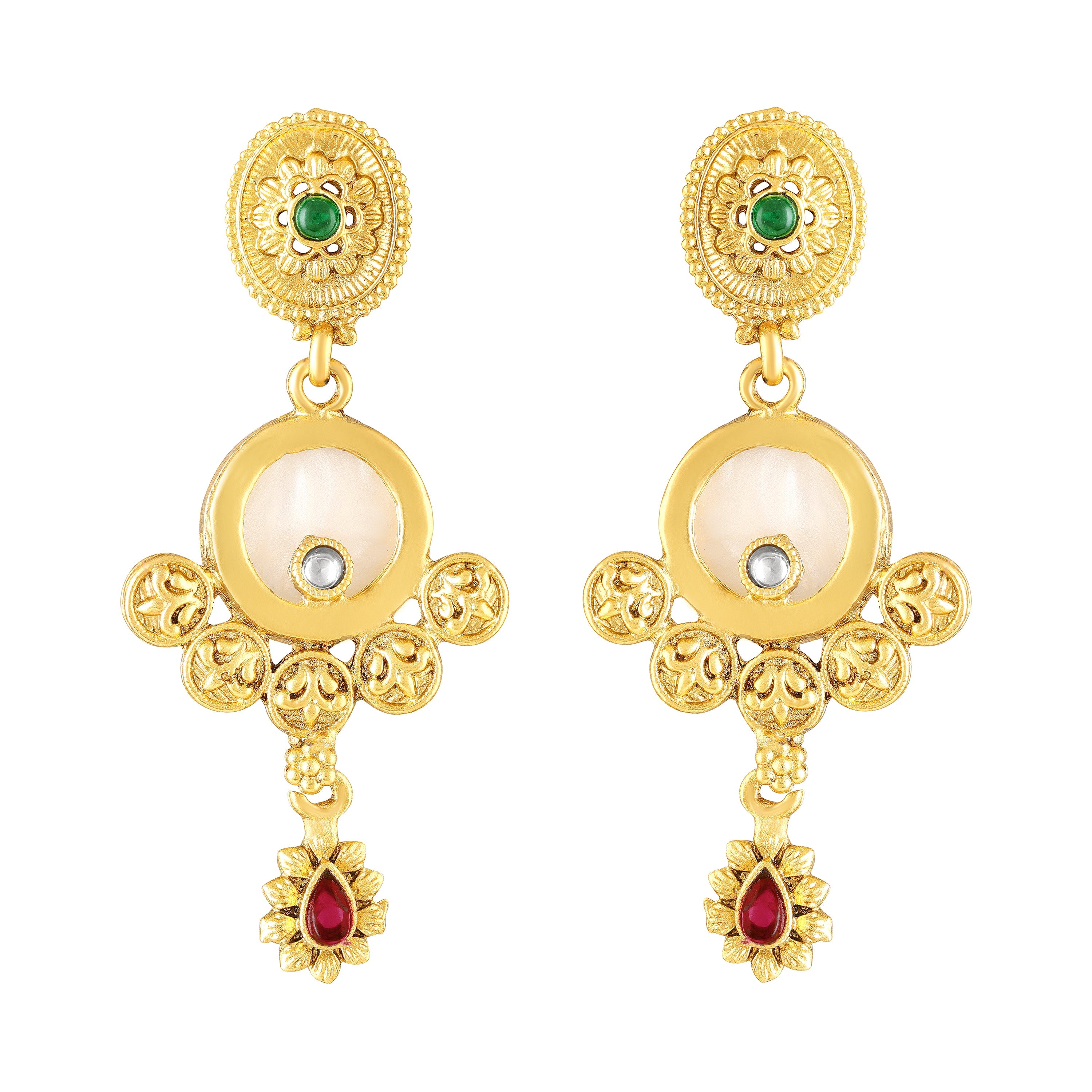 Mahi Traditional Gold-Plated Kundan Temple Jewellery Necklace Set with Goddess Lakshmi Pendant & Matching Earrings for Women (NL1108131G)