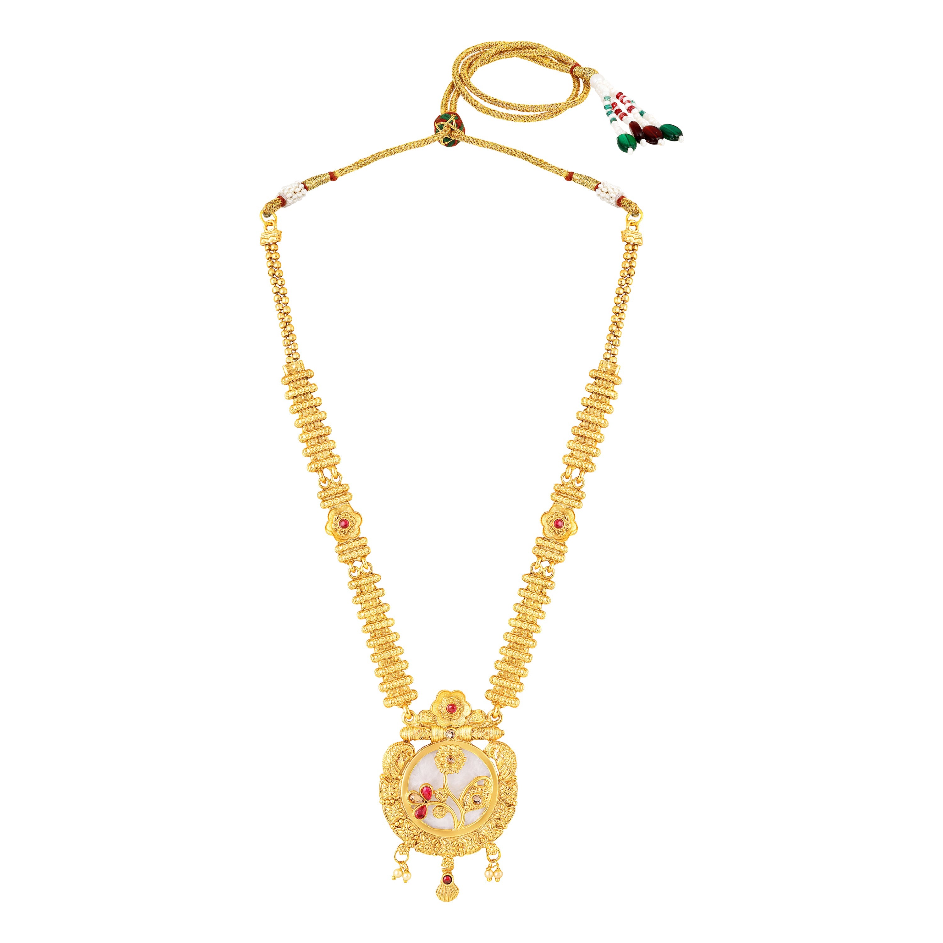 Mah Traditional Gold-Plated Necklace Set with Intricate Kundan Pendant and Matching Earrings for Women (NL1108132G)