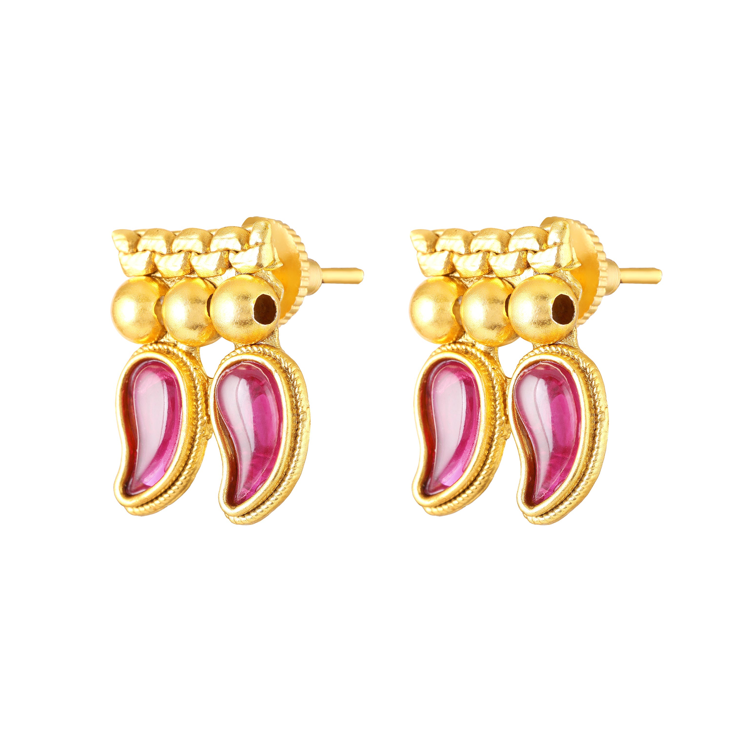 Mahi Traditional South Indian Mango Mala Necklace Set with Kundan for Women Temple Jewellery Style with Matching Earrings (NL1108133G)