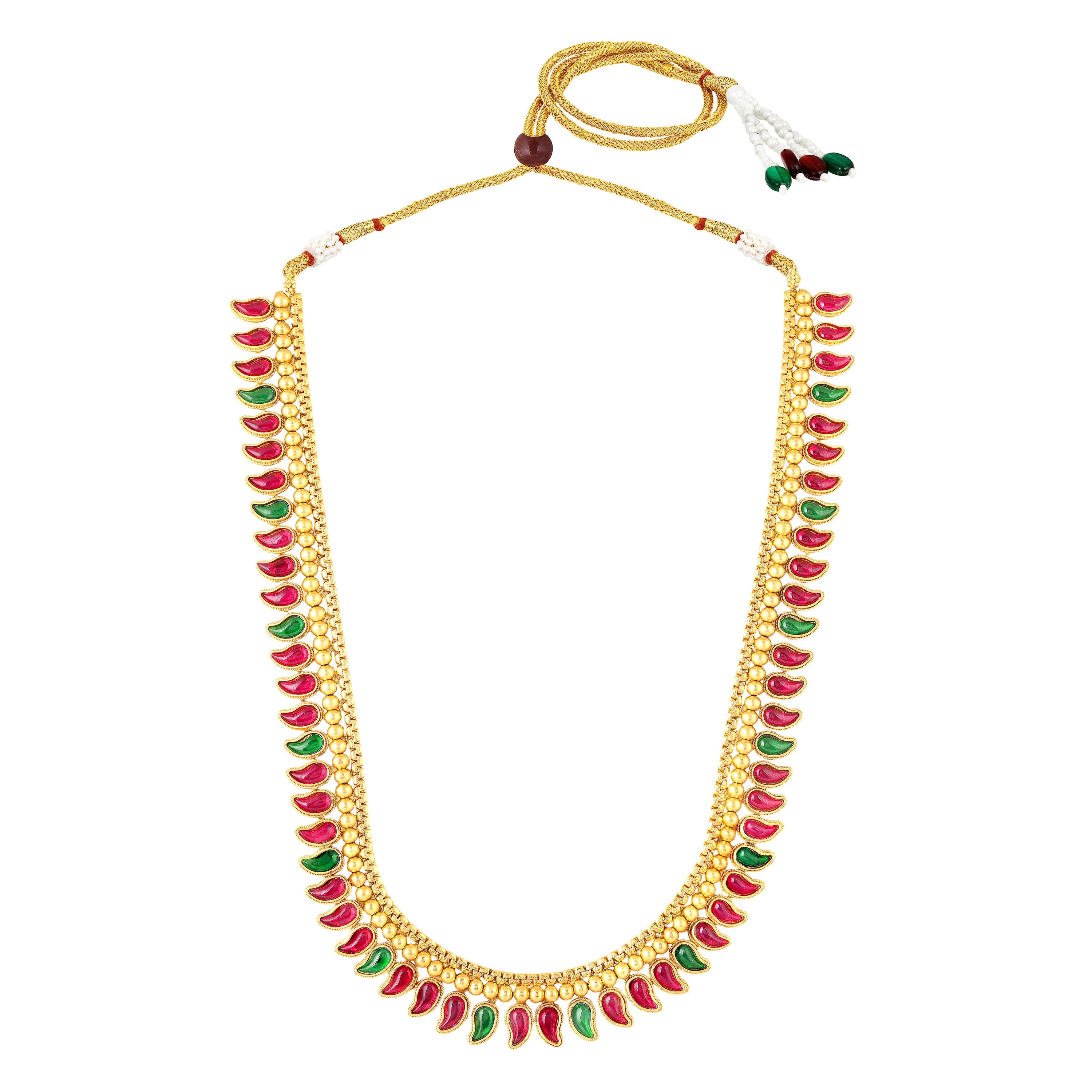 Mahi Traditional South Indian Mango Mala Necklace Set with Kundan for Women Temple Jewellery Style with Matching Earrings (NL1108133G)