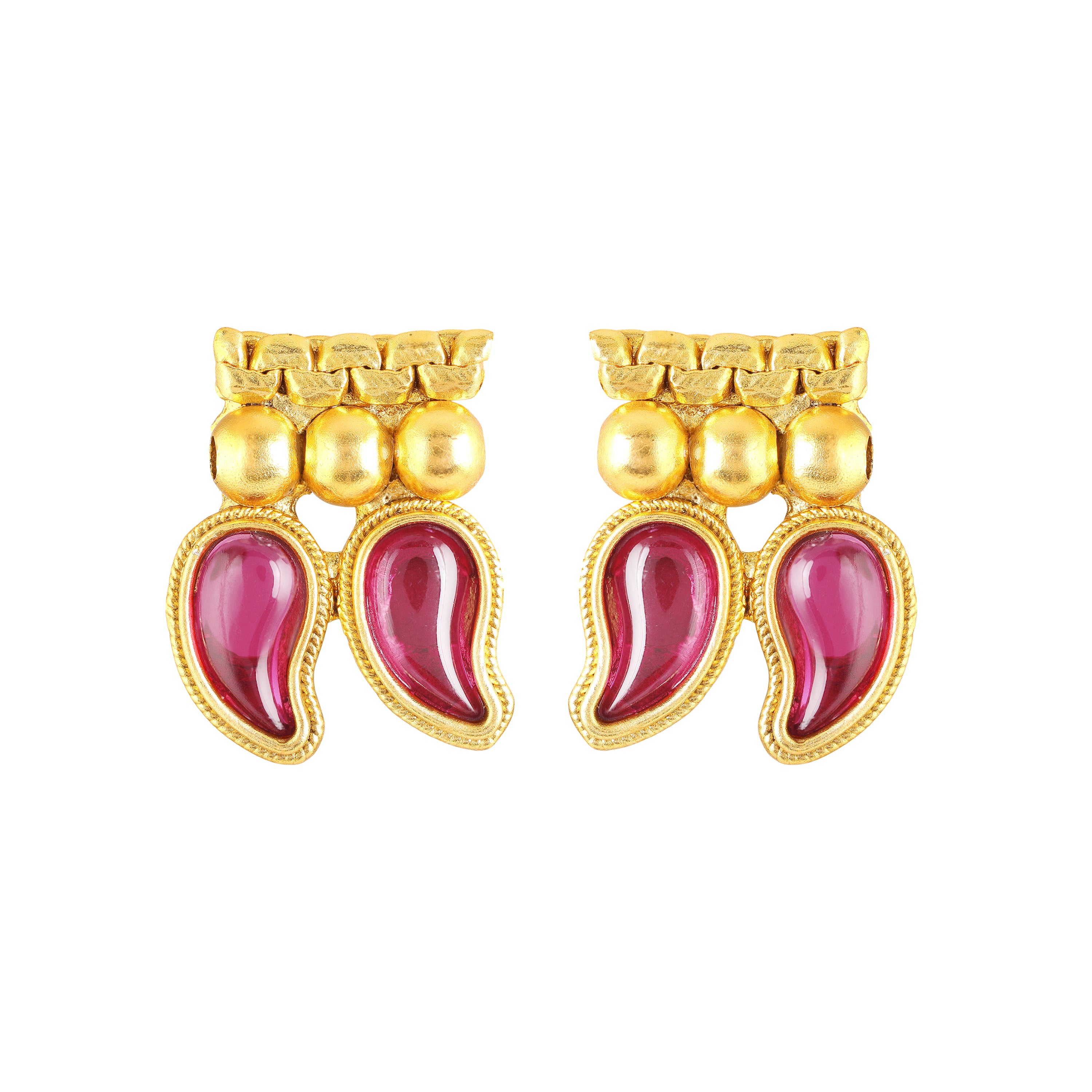 Mahi Traditional South Indian Mango Mala Necklace Set with Kundan for Women Temple Jewellery Style with Matching Earrings (NL1108133G)