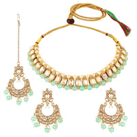 Mahi Traditional Kundan & Glass Beads Choker Jewellery Set with Earrings & Maang Tikka Necklace Set  for Women & Girls (NL1108134G)