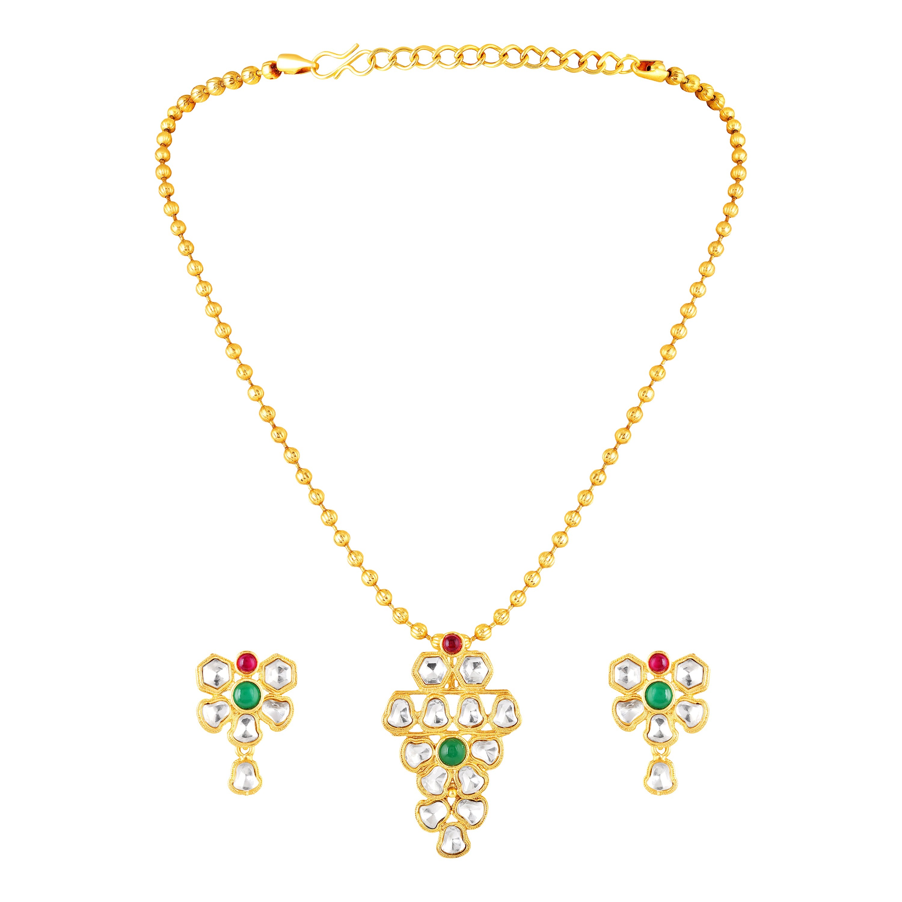 Mahi Traditional Gold-Plated Kundan Necklace Set with Matching Earrings for Women (NL1108135G)