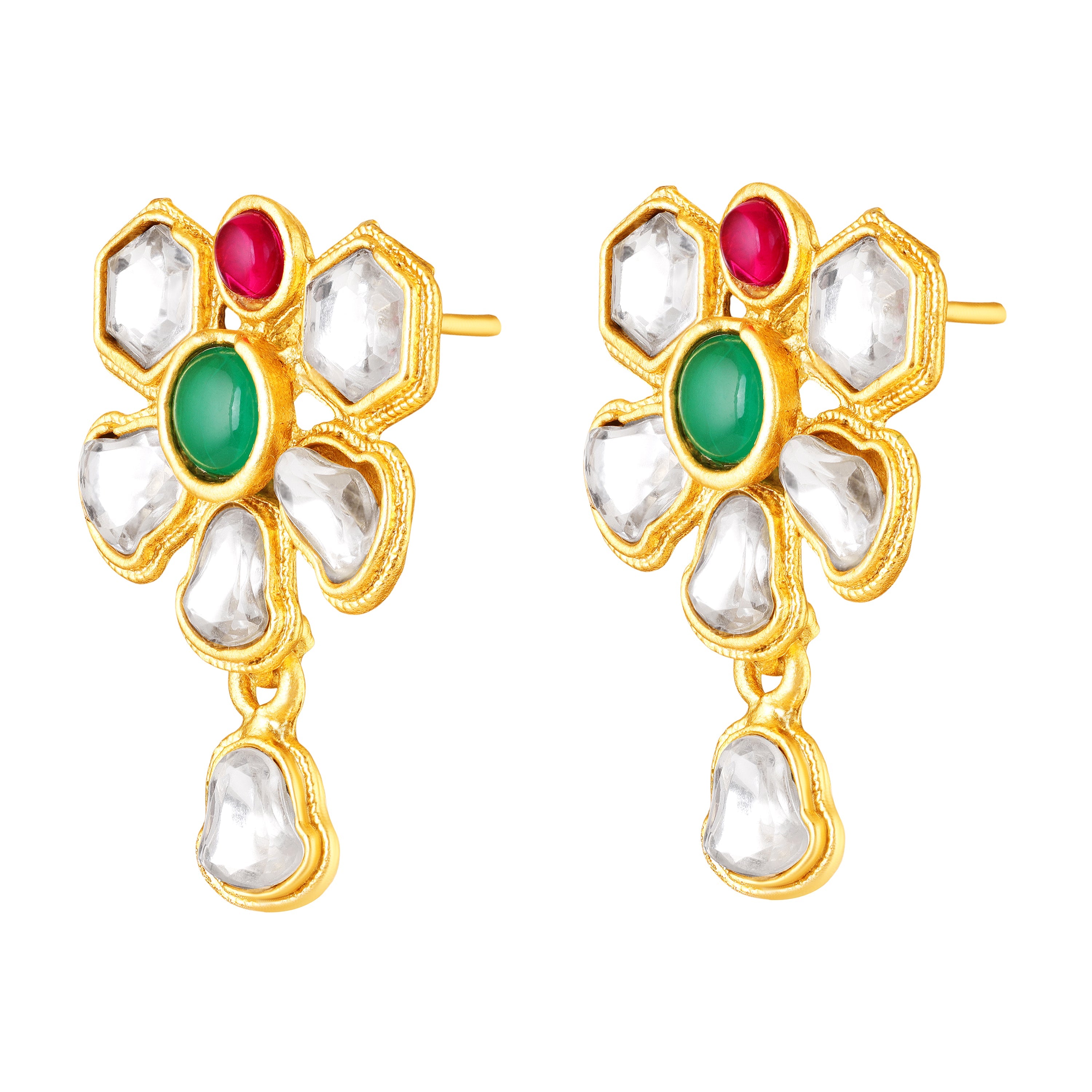 Mahi Traditional Gold-Plated Kundan Necklace Set with Matching Earrings for Women (NL1108135G)