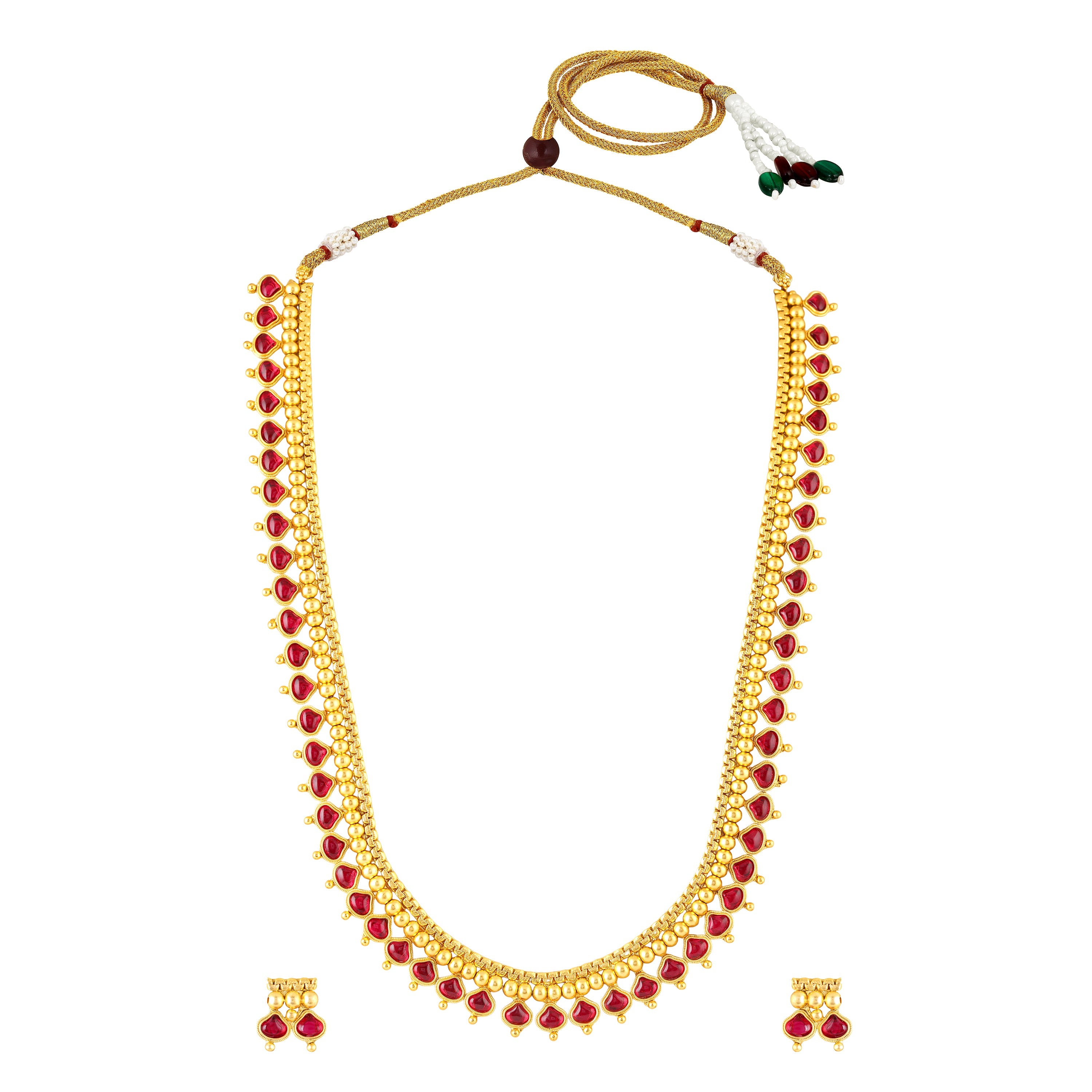 Mahi Traditional Gold Plated Long Necklace Set for Women with Kundan Red Stones & Earrings | Bridal & Ethnic Indian Jewelry (NL1108136GRed)