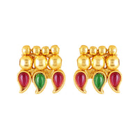 Mahi Traditional South Indian Temple Necklace Set with Earrings for Women | Bridal & Festive Jewellery Set | Kundan Red & Green Design (NL1108137G)