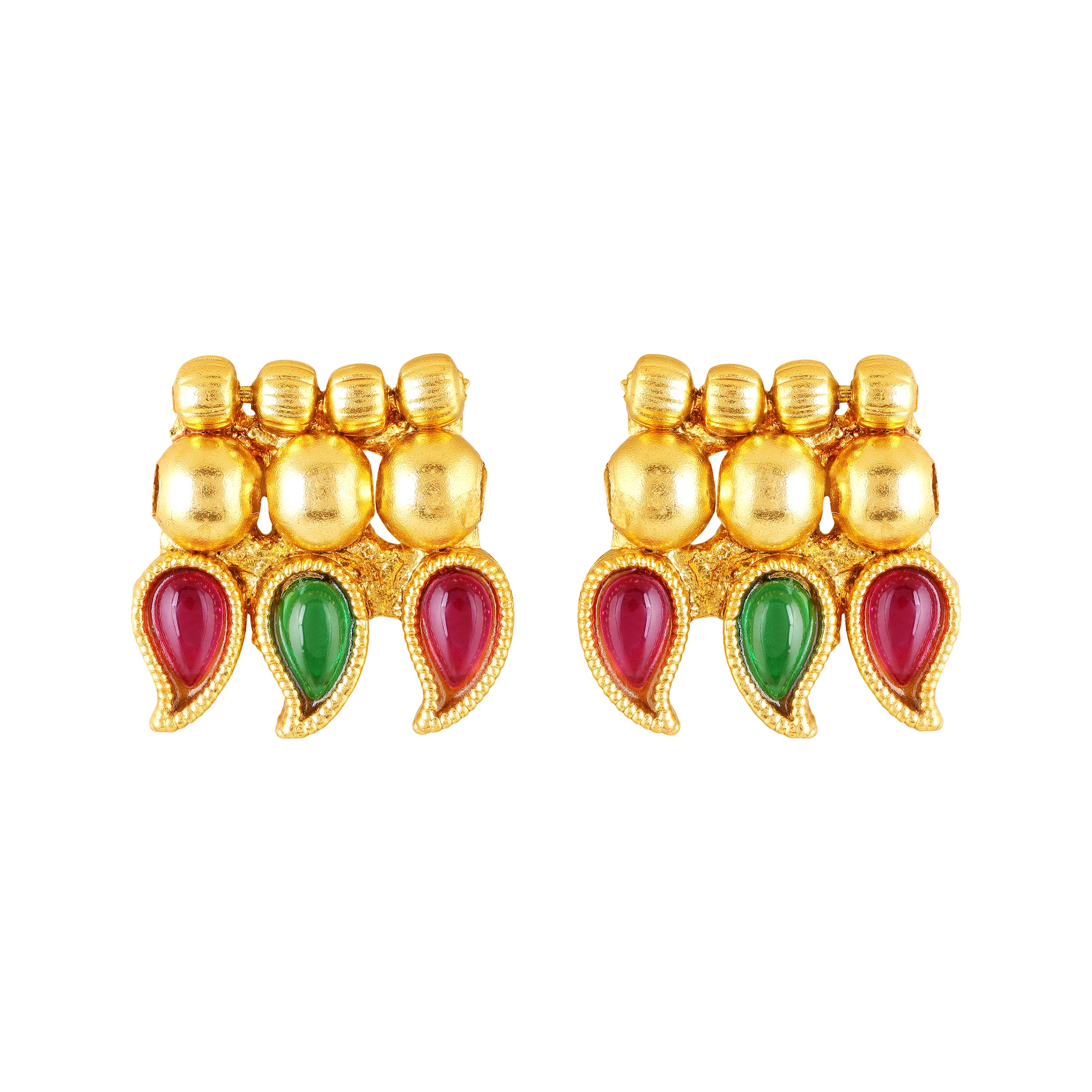 Mahi Traditional South Indian Temple Necklace Set with Earrings for Women | Bridal & Festive Jewellery Set | Kundan Red & Green Design (NL1108137G)