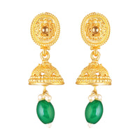 Mahi Traditional Temple Jewellery Kundan and Artificial Pearls Long Haram Necklace Set with Jhumka Earrings for Women | South Indian Bridal Jewellery (NL1108138G)