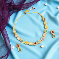 Mahi Traditional Multi-Color Kundan Necklace Set with Earrings for Women | Navratri Inspired Ethnic Jewellery for Wedding & Festive Wear (NL1108139GMul)