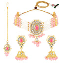 Mahi Pink White Kundan and Glass Beads Traditional Choker Necklace Set Earrings and Maang Tikka Jewellery Set for Women (NL1108141GLPin)