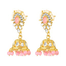 Mahi Pink White Kundan and Glass Beads Traditional Choker Necklace Set Earrings and Maang Tikka Jewellery Set for Women (NL1108141GLPin)