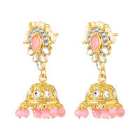 Mahi Pink White Kundan and Glass Beads Traditional Choker Necklace Set Earrings and Maang Tikka Jewellery Set for Women (NL1108141GLPin)