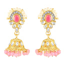 Mahi Pink White Kundan and Glass Beads Traditional Choker Necklace Set Earrings and Maang Tikka Jewellery Set for Women (NL1108141GLPin)