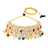 Mahi Traditional Kundan Choker Necklace Set for Women | Bridal Jewellery with Multicolor Beads | Wedding Choker Necklace with Earrings & Maang Tikka Jewellery Set (NL1108142GMul)