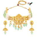 Mahi Traditional Gold Plated Choker Necklace Set with Earrings for Women | Kundan & Bead Work Temple Jewellery | Bridal & Festive Wear (NL1108144G)