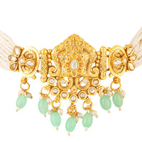 Mahi Traditional Gold Plated Choker Necklace Set with Earrings for Women | Kundan & Bead Work Temple Jewellery | Bridal & Festive Wear (NL1108144G)