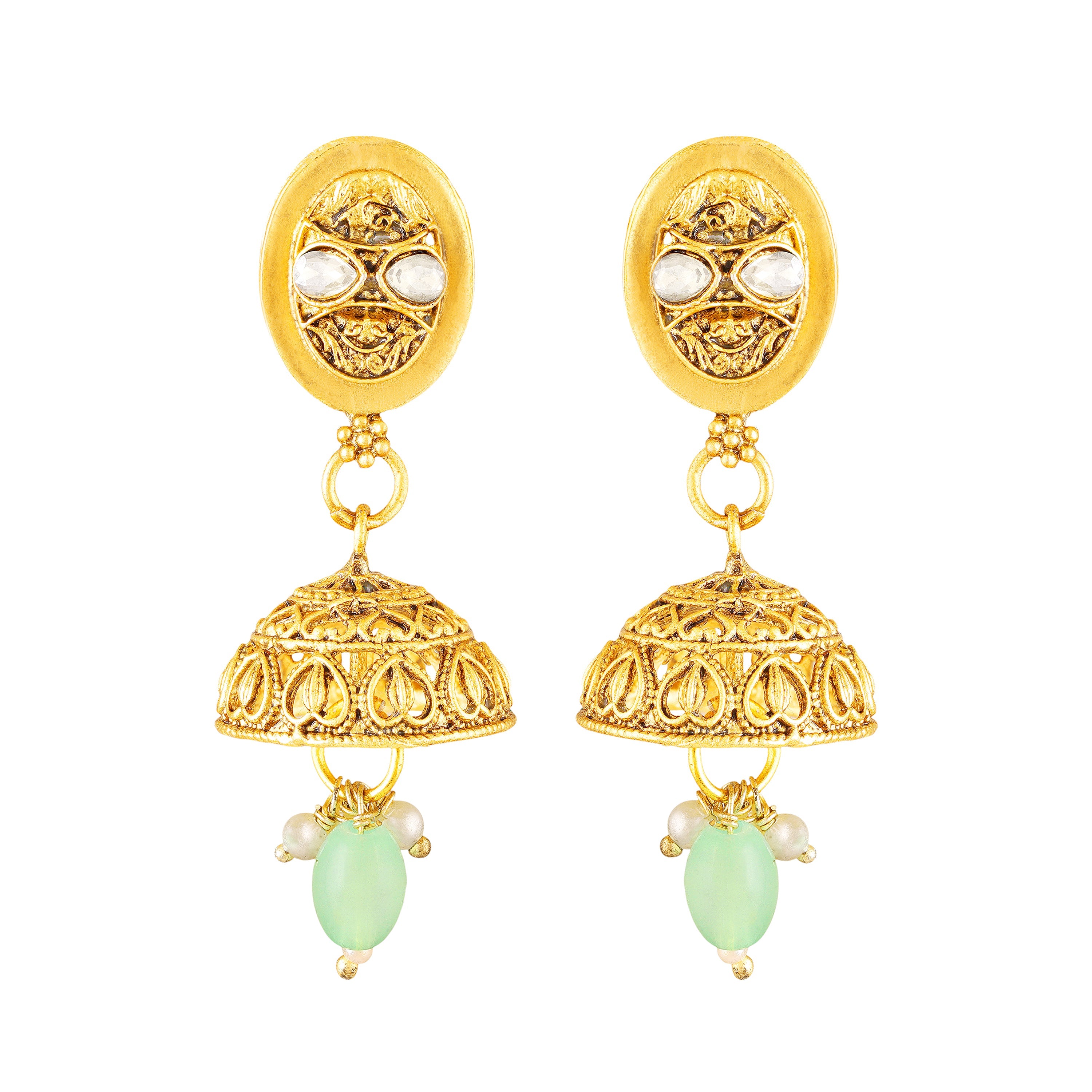 Mahi Traditional Gold Plated Choker Necklace Set with Earrings for Women | Kundan & Bead Work Temple Jewellery | Bridal & Festive Wear (NL1108144G)