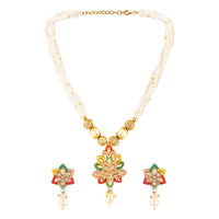 Mahi Traditional Multicolor Kundan & Artificial Pearl Beaded Floral Necklace Set with Earrings for Women & Girls | Ethnic Jewellery Set for Wedding & Festive Wear (NL1108145GMul)
