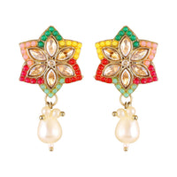 Mahi Traditional Multicolor Kundan & Artificial Pearl Beaded Floral Necklace Set with Earrings for Women & Girls | Ethnic Jewellery Set for Wedding & Festive Wear (NL1108145GMul)