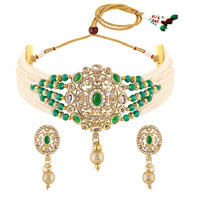 Mahi Traditional Kundan Multilayer Choker Necklace Set with Kundan & Artificial Pearls for Women | Bridal & Ethnic Jewellery with Earrings (NL1108146GGre)