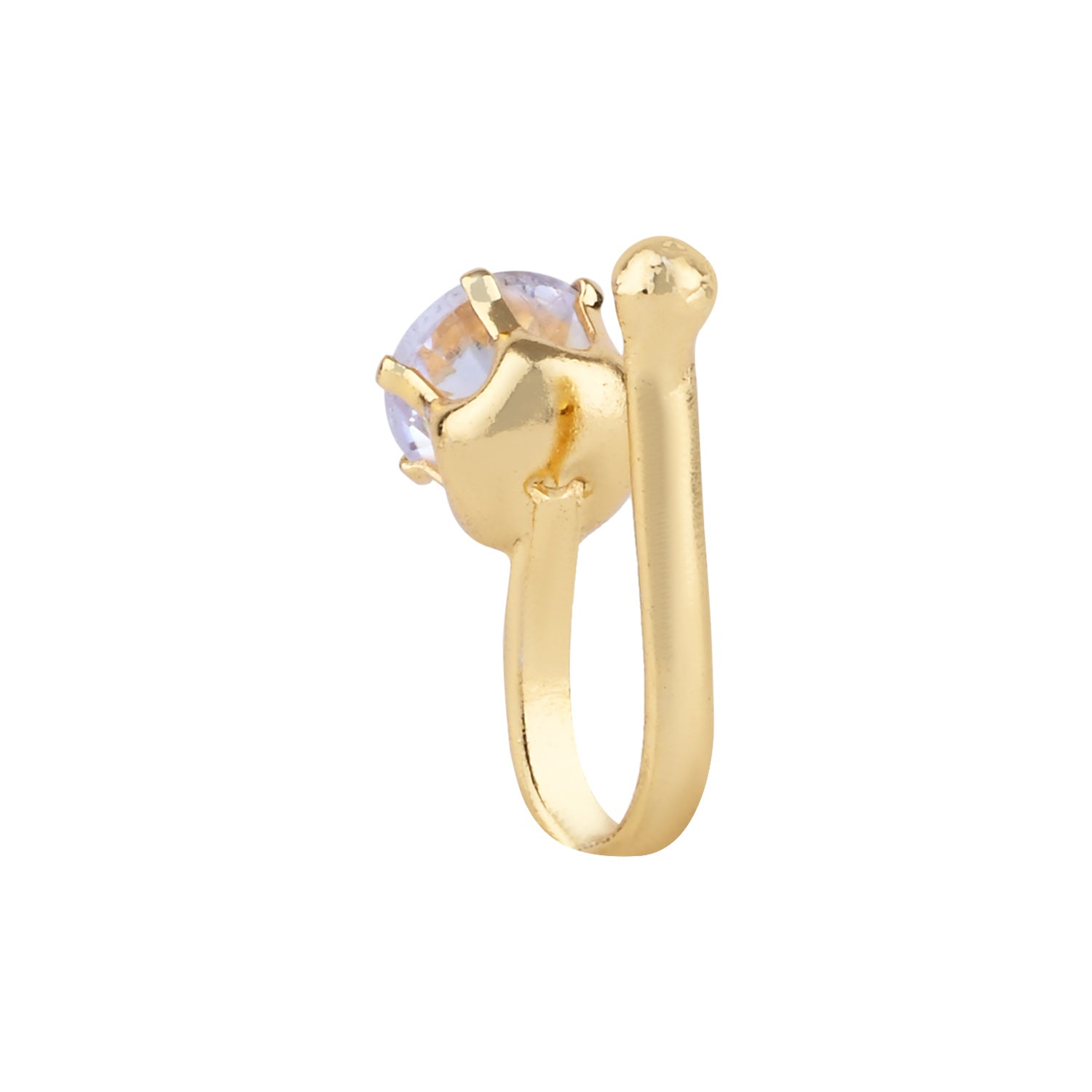 Etnico Clip on Golden Nose pin without Hole Non Piercing Pressing Type Nose Pin Stud for Women (White)