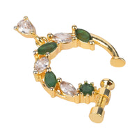 Etnico Gold Plated Traditional Ethnic Nose Ring/Nath Without Piercing Encased with Stones for Women (NL188G)