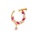 Etnico Gold Plated Traditional Ethnic Nose Ring/Nath Without Piercing Encased with Stones for Women (dark Pink)
