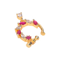 Etnico Gold Plated Traditional Ethnic Nose Ring/Nath Without Piercing Encased with Stones for Women (dark Pink)