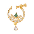 Etnico Gold Plated Traditional Ethnic Nose Ring/Nath Without Piercing Encased with Stones for Women (Green)